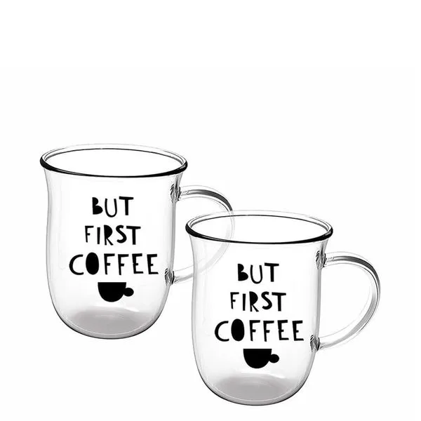 Jogo de Xícaras Dynasty Coffee Time em Vidro Borossilicato 350ml - 2 Peças