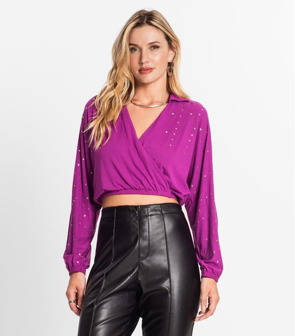 Camisa Feminina Manga Longa Com Strass Endless Roxo G