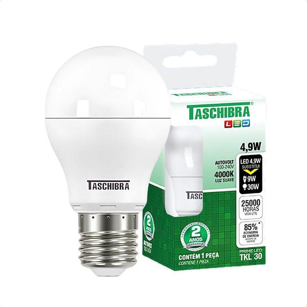 Kit 30 Lâmpadas Led Bolinha Tkl 4,9w Taschibra E27 Bivolt 4000k Neutro