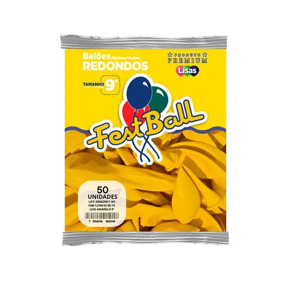 Balão Liso 9 Polegadas Amarelo 50 Unidades 174 - Festball