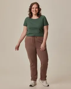 Calça Básica Feminina Plus Size Em Moletom Stretch Flanelado Marrom - G3