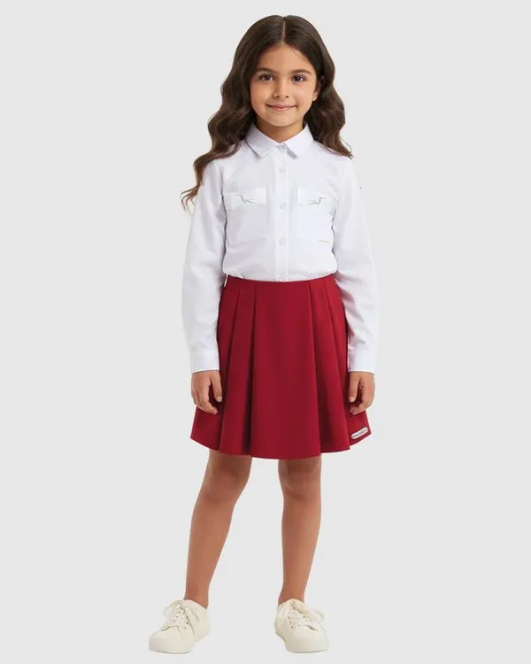 Saia Menina Curta Pregas Em Tecido Suede - Carinhoso Vermelho - 6