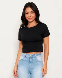 Blusa Feminina Manga Curta Cropped Preta M