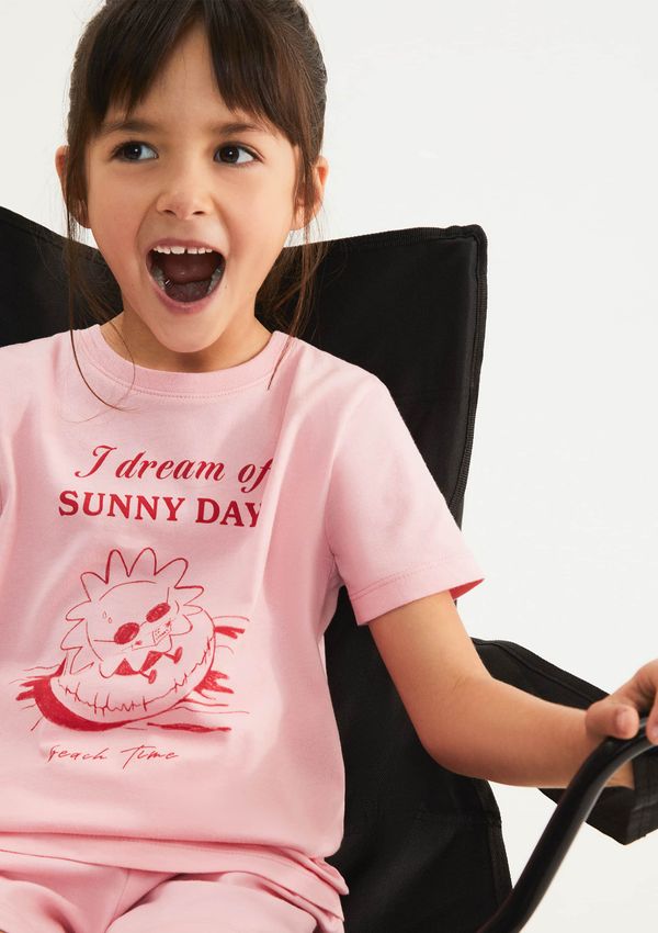 Blusa Infantil Menina Manga Curta Com Estampa - Rosa 008