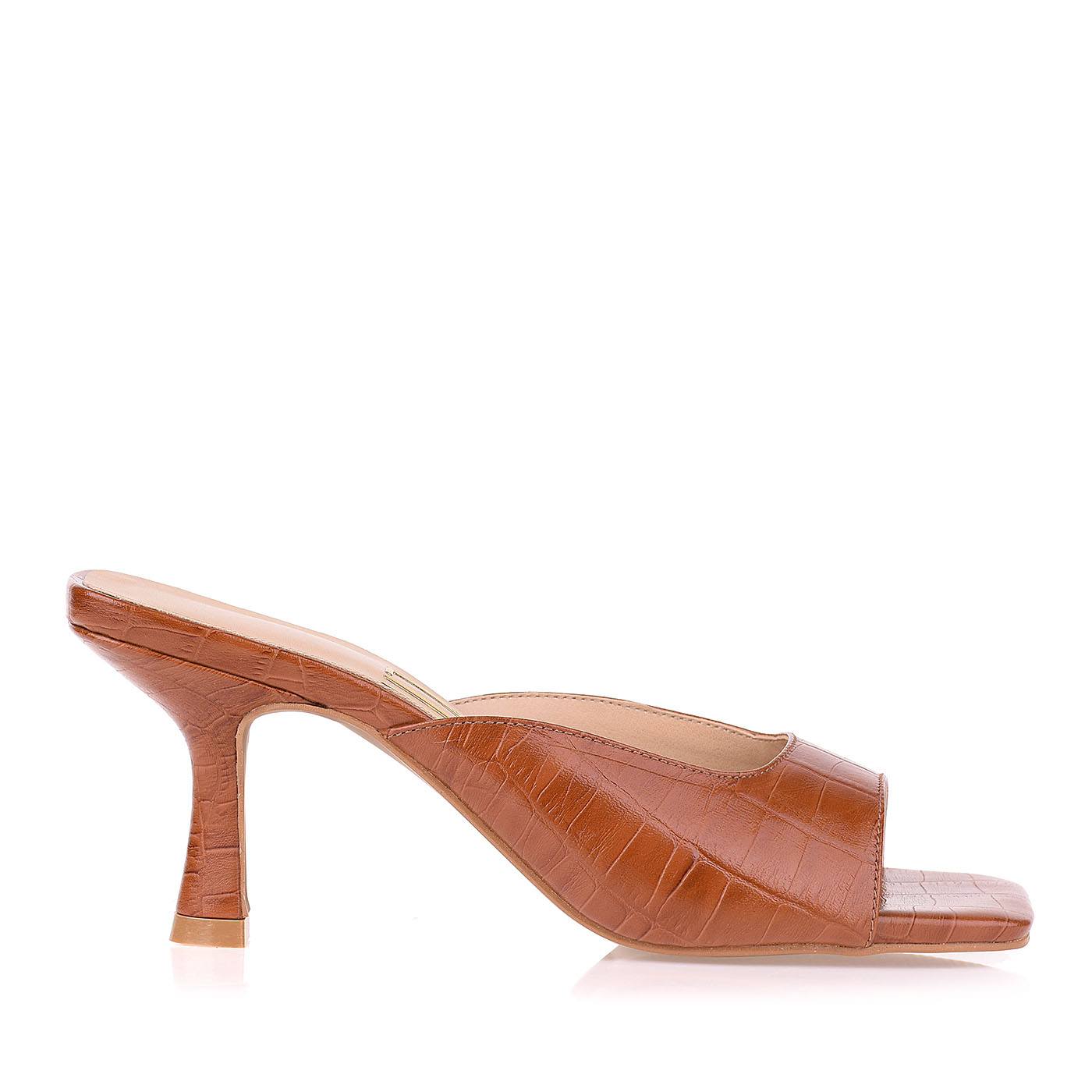 Sandália Salto Médio Croco Caramel