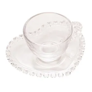 Xícara de Café com Pires Lyor Coração 80ml Cristal Transparente