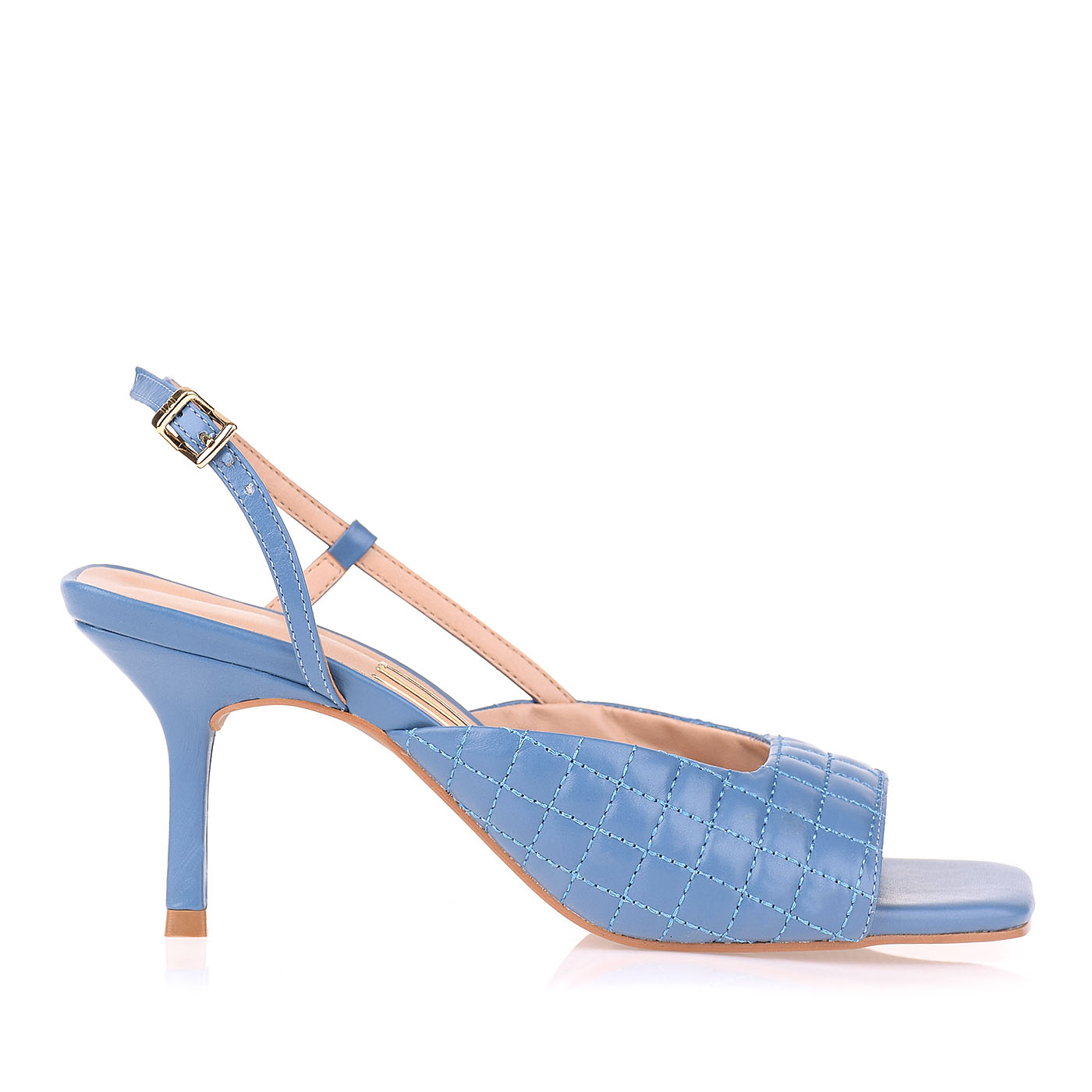 Sandália Salto Médio New Couro Denim