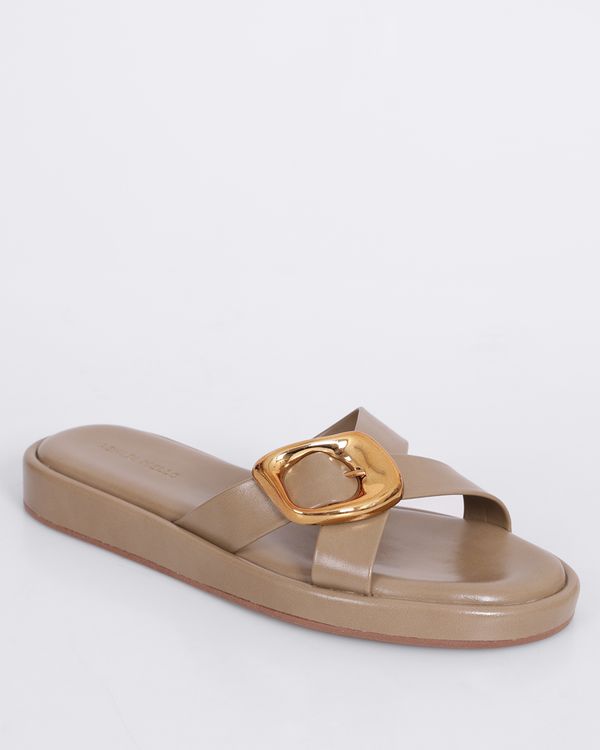 Sandália Feminina Flatform Fivela Dourada Verde 35