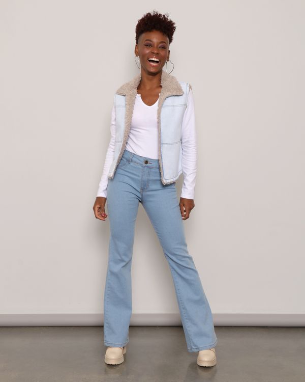 Calça Jeans Feminina Flare Com Bolso Azul 40