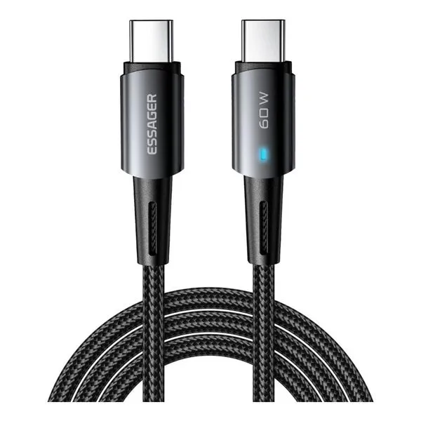 Cabo Essager USB-C 3.0M Nylon 60W EXCTT2-CGC01 Preto