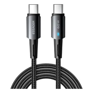 Cabo Essager USB-C 3.0M Nylon 60W EXCTT2-CGC01 Preto