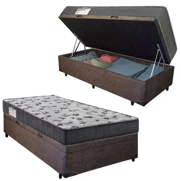 Cama Box Baú Solteiro Suede + Colchão De Espuma D33 - Sereneprime - 88cm Marrom