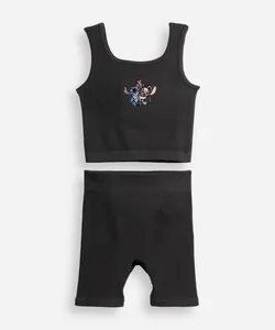 conjunto infantil curto canelado stitch e angel cinza 10