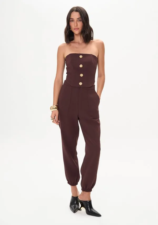Calça Jogging Com Bolsos E Cintura Alta Marron G