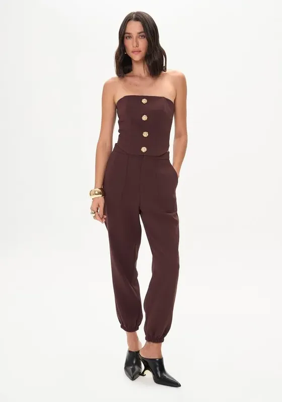 Calça Jogging Com Bolsos E Cintura Alta Marron G