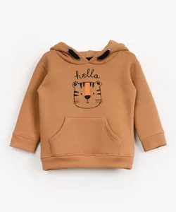 blusão infantil de moletom com capuz e bolso marrom 2