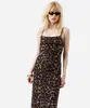 vestido longo de tule animal print com franzido bege PP