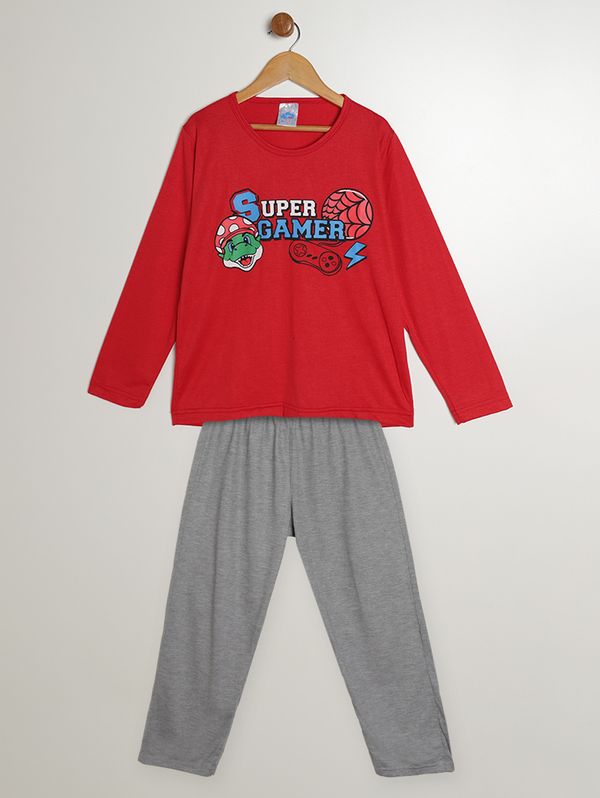 Pijama Longo Estampado Juvenil Para Menino - VERMELHO 10