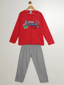 Pijama Longo Estampado Juvenil Para Menino - VERMELHO 14