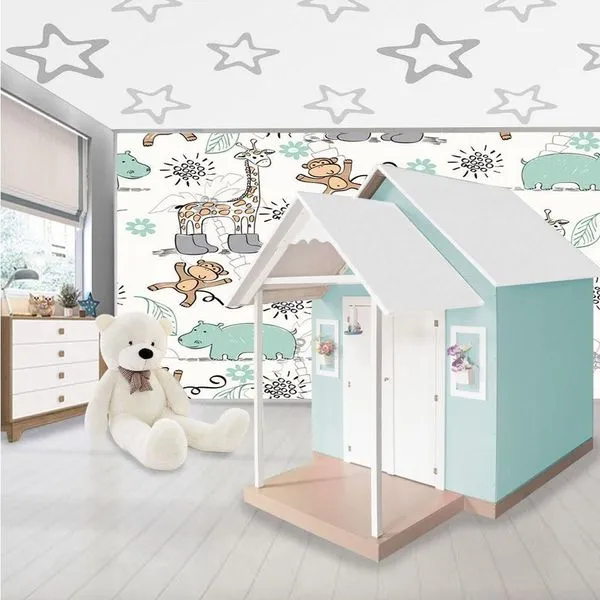 Casinha de Brinquedo de Mdf L12 Artesanal com Telhado Branco e Verde Água para Criança Feliz Casinha de Brinquedo de Mdf L12 Artesanal Branco e Verde Água Criança Feliz