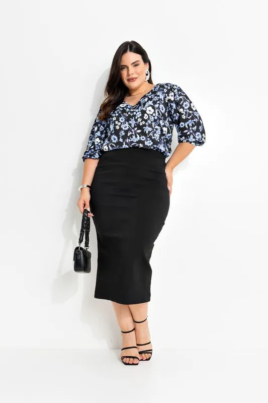 Blusa Floral Dark Azul XXG