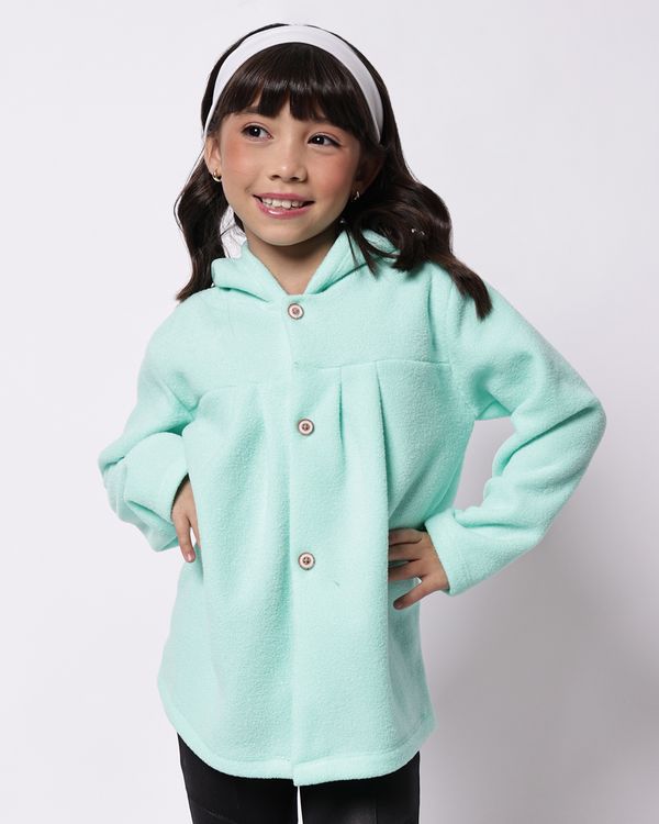 Casaco Infantil Boucle com Pregas e Capuz Verde 6