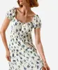 vestido midi feminino de viscose manga bufante com fenda floral off white M