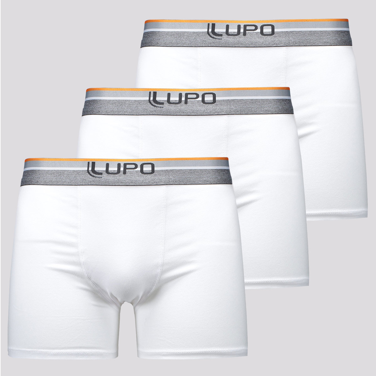 Kit de 3 Cuecas Boxer Lupo Slim Cotton Elastic Branca