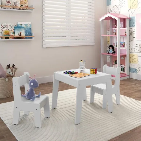 Conjunto De Mesa Infantil Com 2 Cadeiras Mdf Helena Branco Brilho