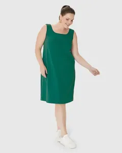 Vestido Feminino Plus Size Decote U Sem Manga Em Malha Canelada Gorgurinho Verde - G2
