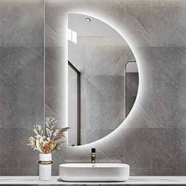 Espelho Meia Lua Moderno De Led Claro Blogueira 100x60 Com Bateria Branca