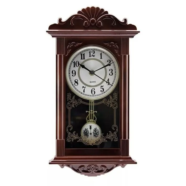 Relógio de Parede Retangular com Pêndulo Decoração Retrô Quartz Movimento Contínuo Marrom Relógio de Parede Retangular com Pêndulo Estilo Retrô Quartz Marrom