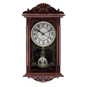 Relógio de Parede Retangular com Pêndulo Decoração Retrô Quartz Movimento Contínuo Marrom Relógio de Parede Retangular com Pêndulo Estilo Retrô Quartz Marrom