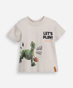 camiseta de algodão infantil manga curta dinossauro toy story bege 4