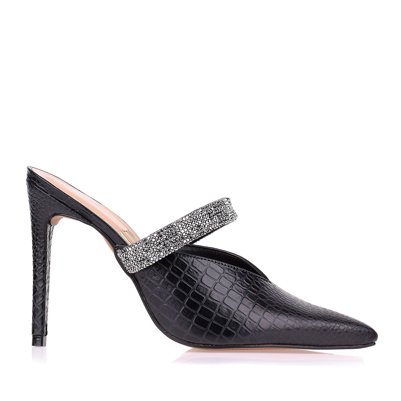 Slingback Salto Alto Mini Croco Preto