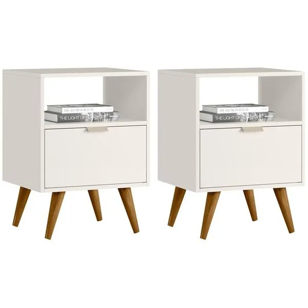 Kit 2 Mesas De Cabeceira Com 1 Gaveta 14050 Off White Crista