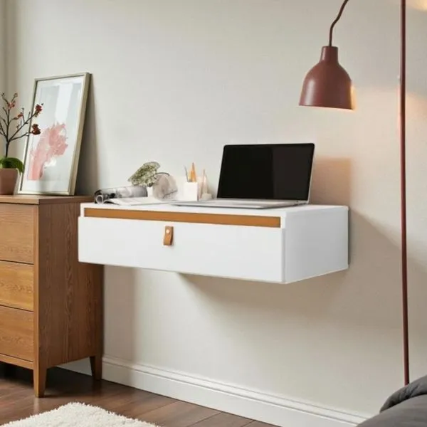 Console Bancada Suspensa para Notebook 1 Gaveta MDP 66CM Off White de Casa Console Bancada Suspensa Notebook 1 Gaveta MDP 66CM Off White de Casa
