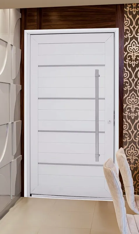 Porta Pivotante Sasazaki Direita Aluminium 223,5x126,2cm com Lambri Frizo e Puxador Branca