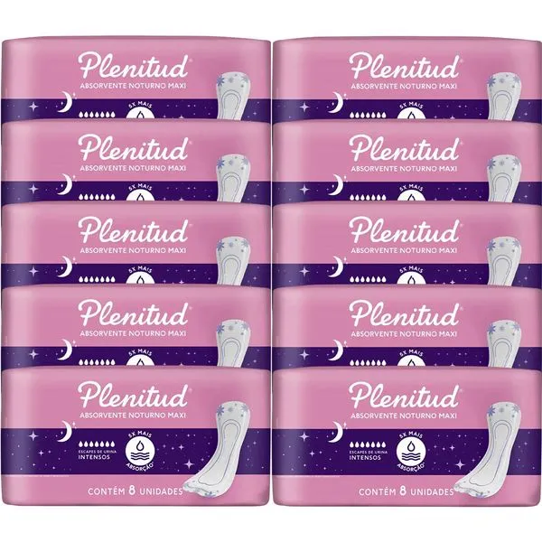 Kit 10 Absorventes Plenitud Femme Noturno - 80 Unidades