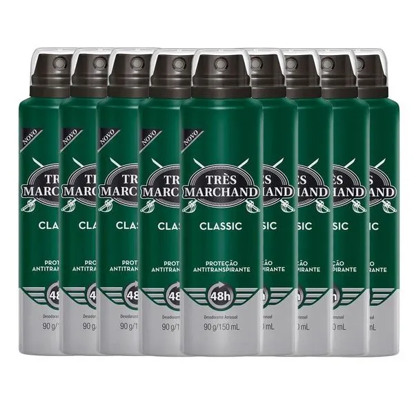 Kit Desodorante Aerosol Très Marchand Classic 150ml - 9 Unidades