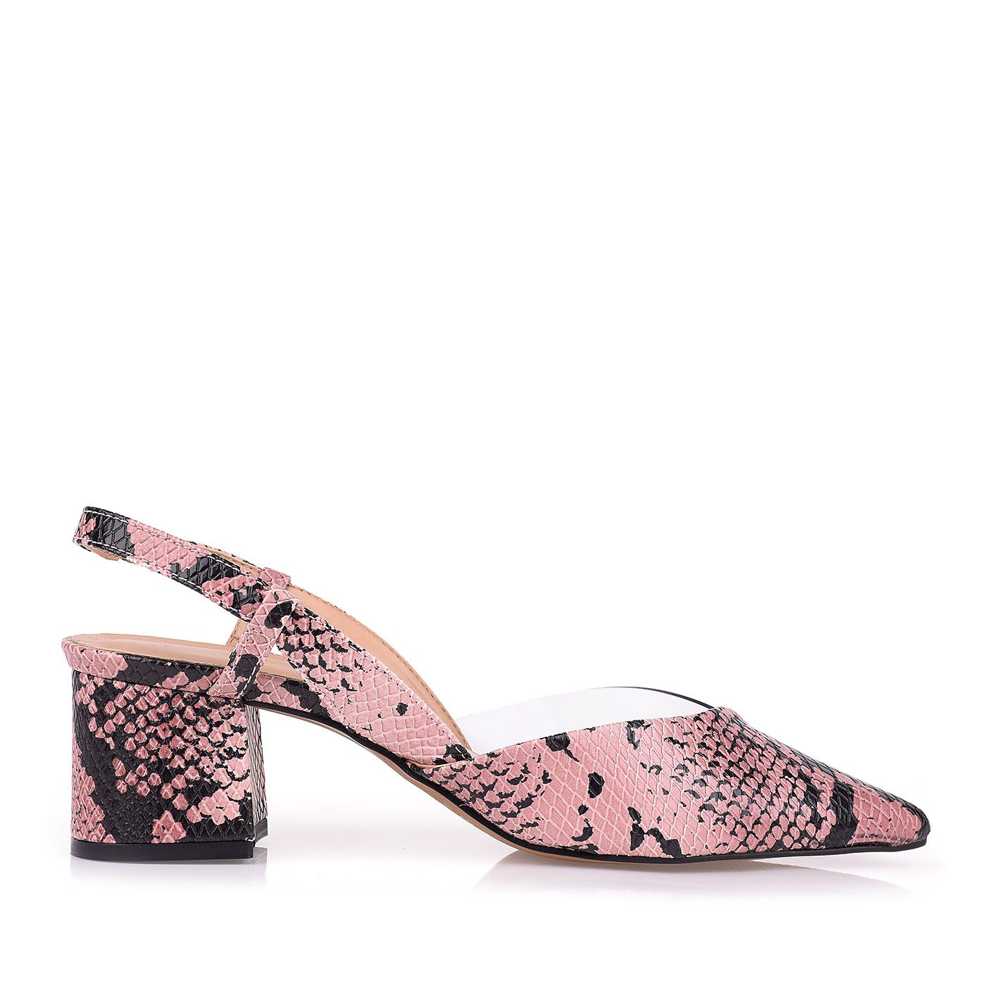 Slingback Salto Médio Anaconda Nude