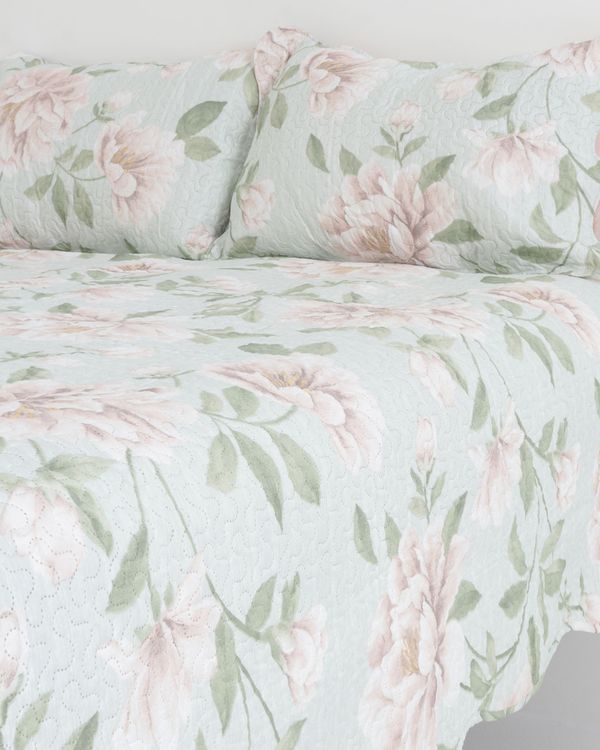 Kit Colcha Plumagem Queen 3 Peças Estampa Floral Verde UN