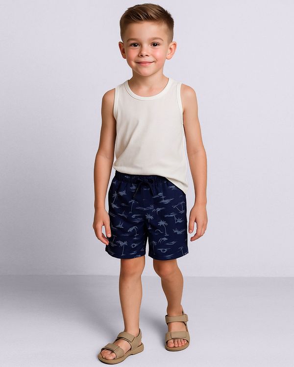 Bermuda Infantil Estampa Tropical com Bolsos Marinho 8
