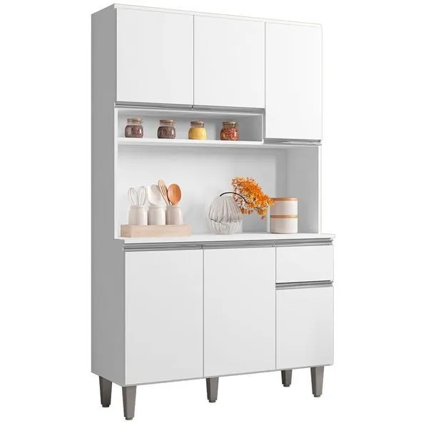 Kit Cozinha Compacta 6 Portas 105 Cm Marcia Branco Reajl Moveis Branco