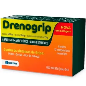Drenogrip 12 Comprimidos Revestidos Dipirona 500mg + Cafeína 30mg + Maleato de Clorfeniramina 2mg Belfar