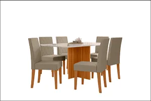 Conjunto Mesa de Jantar Helo com 6 Cadeiras Jade Freijó Off White - Poliman