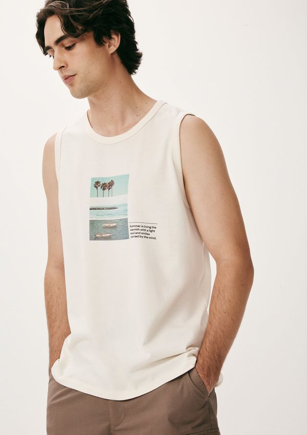Regata Básica Masculina Regular Com Estampa - Off white XG