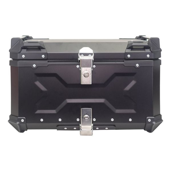 Baú Traseiro para Moto 60L T Universal para 2 Capacetes em Alumínio Preto Antirroubo com Base Tronos Baú Traseiro para Moto 60L T Universal para 2 Capacetes em Alumínio Preto Antirroubo Tronos
