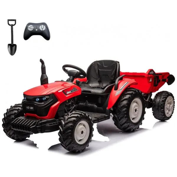 Trator Elétrico Infantil Sopbost 24V 10Ah, 2WD, Reboque Elétrico, Rodas EVA Grande, Suspensão Traseira, Controle Remoto, 90kg, Vermelho