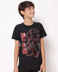 Camiseta Juvenil Algodão Texturizada Sonic Manga Curta Preta 14